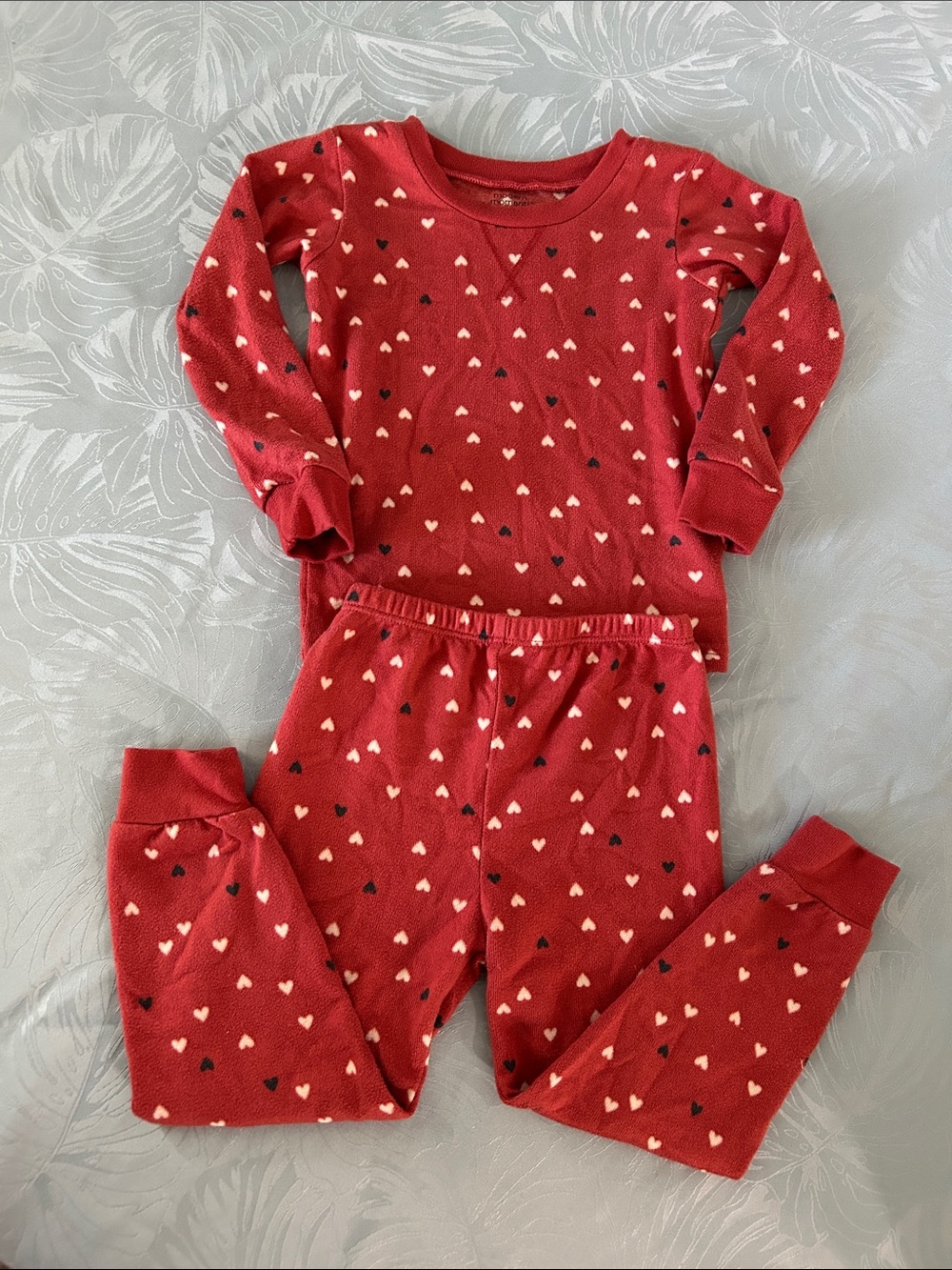 Kids Heart-Print Red-Pink Pajama Set - Cozy Two-Piece Sleepwear